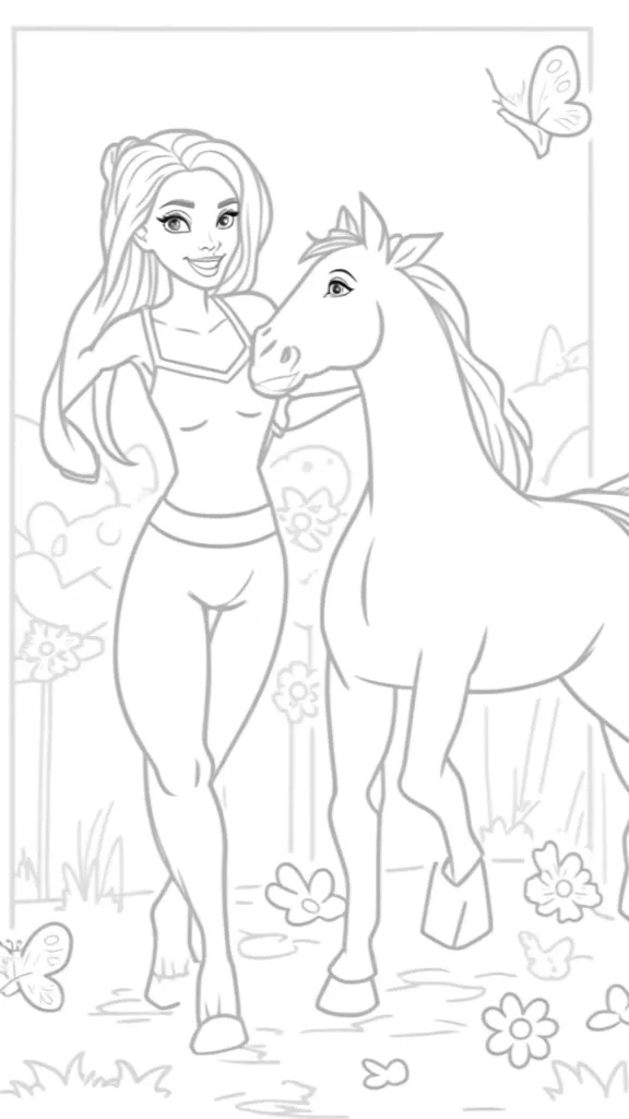 Páginas para colorear de Barbie and Horse